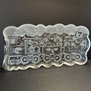 Gorham Crystal Christmas Tray, North Pole Express Santa Train Germany Holiday